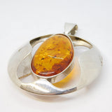 Studio Jewellery Large Sterling Silver & Baltic Amber Drop Pendant Vintage c1990
