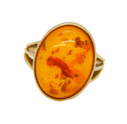 9ct Yellow Gold & Cabochon Baltic Amber Dress Ring Vintage 1999 London