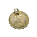 Victorian Sterling Silver Sixpence Coin Charm Pendant Antique 1889
