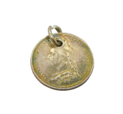 Victorian Sterling Silver Sixpence Coin Charm Pendant Antique 1889