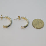 Pair of Sterling Silver Black & Cream Enamel Pattern Hoop Earrings Vintage c1970