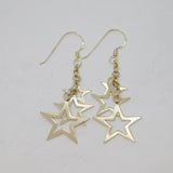 Pair of Sterling Silver Triple Open Stars Long Drop Earrings Vintage c2000