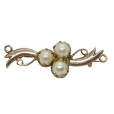 Sterling Silver Triple Pearl Ribbon Form Bar Brooch Pin Vintage c1970