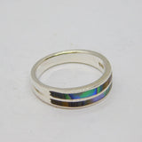 Sterling Silver Paua Shell Inlaid Two Tier Band Ring Vintage c1970 Size O 1/2