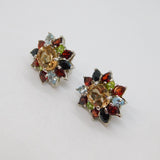 Pair of Sterling Silver Mixed Gemstone Clip & Post Stud Earrings Modern c1990