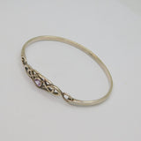 Sterling Silver Amethyst Set Celtic Pattern Cuff Bangle Contemporary c1990s