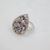 Sterling Silver 7 Amethyst & Spinel Ornate Pear Dress Ring Modern c1990 Size O