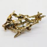 Sterling Silver Gilt & Pearl Set Modernist Floral Brooch Vintage c1970s