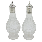 George II Pair of Sterling Silver Topped Cut Glass Sauce Bottles Antique c1750