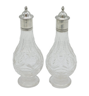 George II Pair of Sterling Silver Topped Cut Glass Sauce Bottles Antique c1750