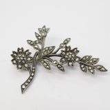 Sterling Silver Marcasite Set Floral Dress Brooch Pin Antique c1930 Art Deco