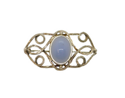 Sterling Silver Cabochon Blue Chalcedony Swirly Studio Brooch Pin Vintage c1970
