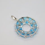 Sterling Silver 18 Sapphire Set Modernist Open Disc Charm Pendant Vintage c1970