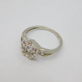 Sterling Silver CZ Flower Cluster Dress Band Ring Vintage c1990 Size Q 1/2
