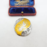Sterling Silver & Unusual Yellow Niello Enamel Siam Goddess Brooch Antique
