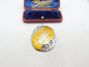 Sterling Silver & Unusual Yellow Niello Enamel Siam Goddess Brooch Antique