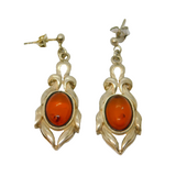 Pair of Sterling Silver Baltic Amber Long Drop Earrings Vintage c1970