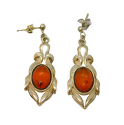 Pair of Sterling Silver Baltic Amber Long Drop Earrings Vintage c1970