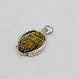 Sterling Silver Baltic Amber Ellipse Shape Drop Pendant Vintage c1970