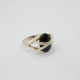 Sterling Silver Black Onyx Cross Over Design Studio Ring Modern c1990 Size O