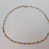 Sterling Silver Colourful Dyed Natural Shell Panel Necklace Vintage c1990's
