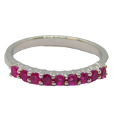 Sterling Silver 9 Pink Sapphire Half Eternity Band Ring Vintage c1970 Size N