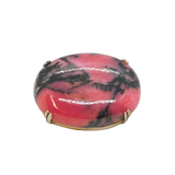 Sterling Silver Gilt Cabochon Pink & Black Rhodonite Brooch Pin Antique c1930