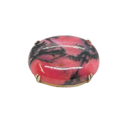 Sterling Silver Gilt Cabochon Pink & Black Rhodonite Brooch Pin Antique c1930