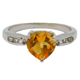 Sterling Silver Citrine Heart & White Sapphire Dress Ring Vintage c1970 Size O