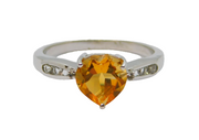 Sterling Silver Citrine Heart & White Sapphire Dress Ring Vintage c1970 Size O