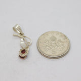 Sterling Silver Leaf Design Garnet Peardrop Pendant Vintage c1970