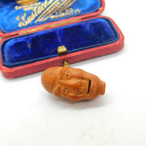 Victorian Chinese Carved Almond Seed Face Figure Bead Charm Antique c1900