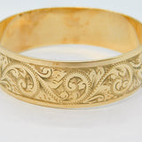 9ct Rolled Gold Large Floral Pattern Cuff Bangle Bracelet Antique c1930s
