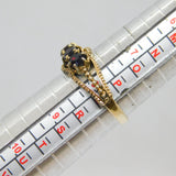 Gold On Sterling Silver Triple Garnet Patterned Dress Ring Vintage c1970 Size Q