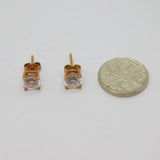 Pair of Rose-Gold On Sterling Silver CZ Solitaire Stud Earrings Modern c1990