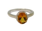 Sterling Silver Oval Citrine Solitaire Patterned Ring Vintage c1970 Size N 1/2