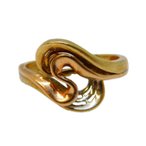 9ct Tri-Colour Gold Modernist Twist Pattern Dress Ring Vintage c1970
