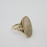 Sterling Silver Mother Of Pearl Ellipse Dress Ring Vintage c1970 Size R