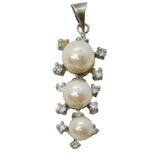 Sterling Silver Pearl & Paste Set Drop Charm Pendant Vintage c1970s