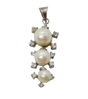 Sterling Silver Pearl & Paste Set Drop Charm Pendant Vintage c1970s