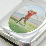 Edwardian Sterling Silver Enamel Golf Interest Vesta Case Antique 1909 Chester