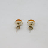 Pair of Sterling Silver Cabochon Baltic Amber Round Stud Earrings Vintage c1970