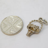 Sterling Silver Flower Basket Charm Pendant Vintage c1970