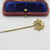 Victorian Gilt Metal 'Good Luck' Horseshoe Stick Pin Antique c1890