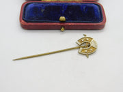 Victorian Gilt Metal 'Good Luck' Horseshoe Stick Pin Antique c1890