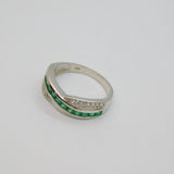 Sterling Silver Emerald & White Topaz Cross Over Ring Modern c1990 Size V 1/2