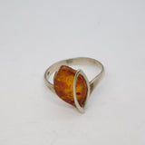 Sterling Silver & Baltic Amber Floral Dress Ring Vintage c1970
