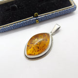 Eastern Sterling Silver & Baltic Amber Inlayed Drop Pendant Vintage c1960