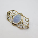 Sterling Silver Cabochon Blue Chalcedony Swirly Studio Brooch Pin Vintage c1970