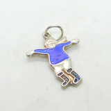 Sterling Silver & Enamel Female Figure Charm Pendant Vintage c1970